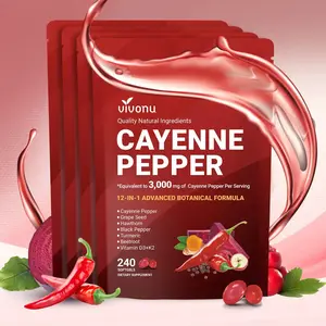 VivoNu Cayenne Pepper Softgels Supplement, Supports Leg Vein, Heart and Blood Vessel Health, with Vitamin E D3+K2 and Extracts of Grape Seed, Hawthorn, Beetroot and Others (240 Softge /1 Bag) SummerVibes