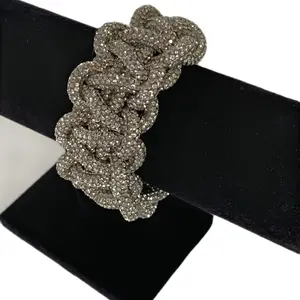 Large Crystal Bracelet Rhinestone Woven Handcrafted Macrame Design Sparkling Rhinestones for Glamorous Occasions