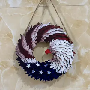 Wooden Eagle Wreath Door Hanging, Patriotic American Flag Sign, Decorative Artistic Style Independence Day Welcome Sign, Home Decor