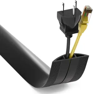 Floor Cord Cover 4Ft, Cord Hider Floor Hide Extension Cords, Cable Management Prevent Cable Trips, Floor Cable Cover Wire Covers for Cords, Cable Protector Cord Cavity W0.6In H0.32In Black ZhiYo