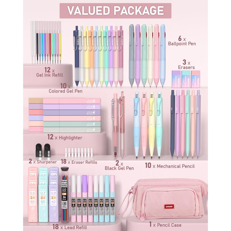 Nicpro 78 PACK Aesthetic School Supplies with Cute Pen Case, Pastel Highlighters, Ink Gel Pens, Mechanical Pencils, Ballpoint Pen for Student Stationary, ideal Christmas gifts