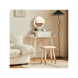 Makeup Vanity Desk, Makeup Vanity Table With Mirror And Lights, 3 Color And Brightness Adjustable, Vanity Set With Power Outlet & Cushioned Stool, Small Vanity For Girls Bedroo