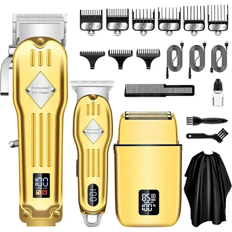 AMULISS Hair Clippers Professional Cordless for Men, Beard Trimmer Hair Trimmer Electric Foil Shavers Razor Kit, Rechargeable Hair Cut Machines Men's Beard Grooming Kit for Home, Barber halloween gift LCD Display 3  in 1