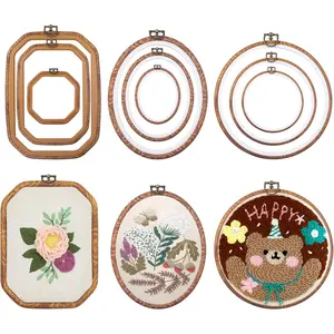9 Pcs Embroidery Hoop Frame Set Imitated Wood Decorative Display Frame for Art Craft Sewing Ornaments, Circle Oval Octagonal Embroidery Hoops