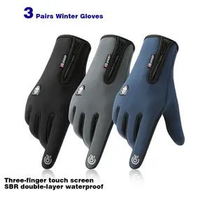 3 Pairs Winter Gloves Men Women Touch Screen Windproof Warm Zipper Closure for Skiing Cycling Outdoor Sports Layer Snowboarding