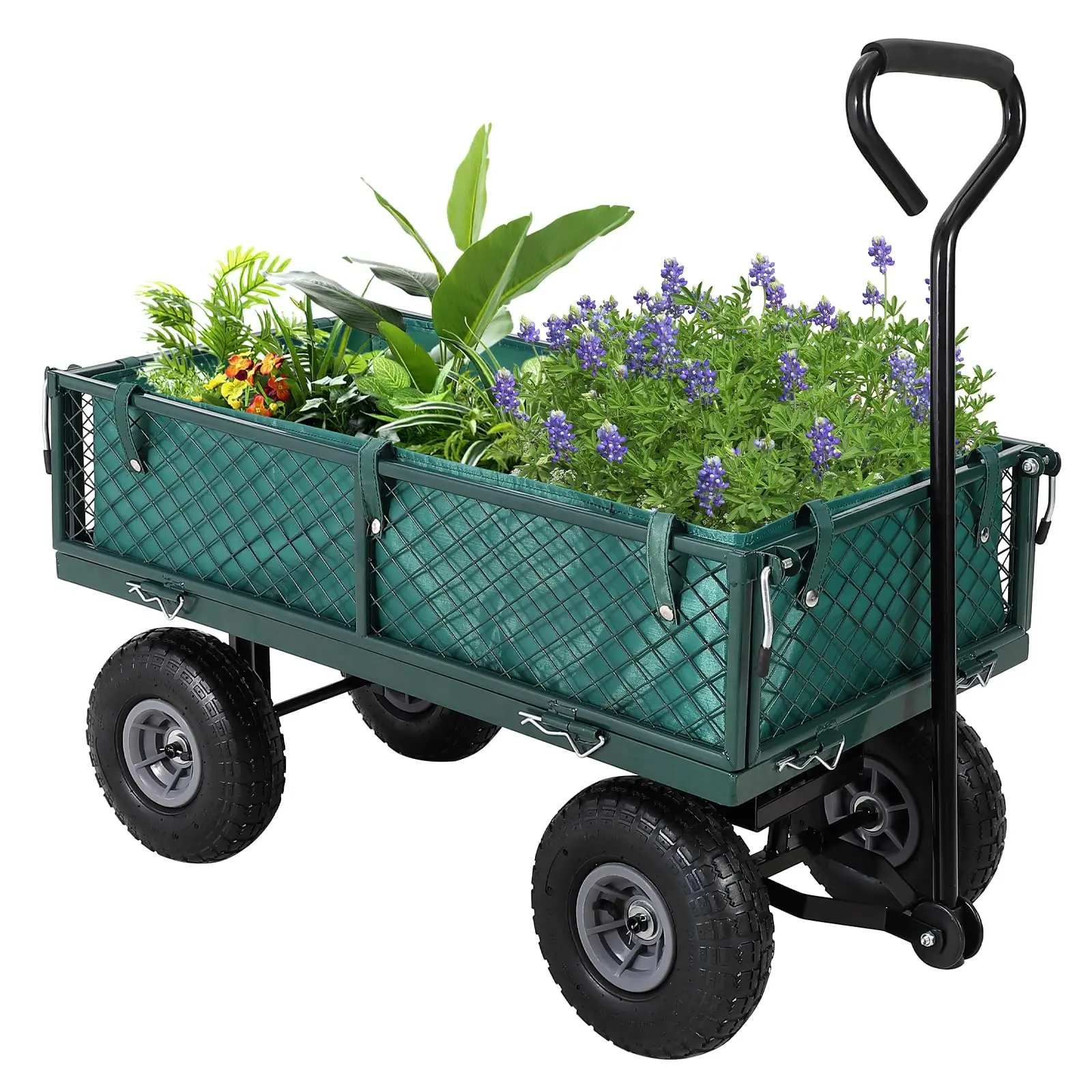 GARVEE Heavy Duty Steel Collapsible Foldable Wagon - 500 Lbs Capacity, 8-Inch Compact Transport Cart with Removable Liner, Convertible Design, Ergonomic PVC Handle, 31.89" L × 16.54" W × 17.91" H for Home Improvement, Farms