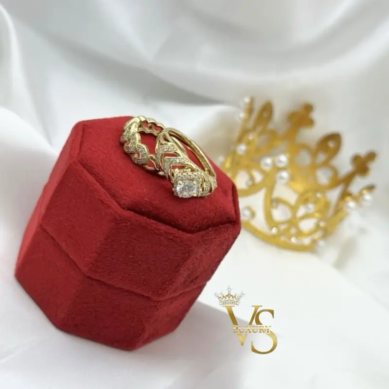 Valdes Luxury – Elegant 2 in 1 Ring Set | 14K Gold Plated Laminated Rings | Daily Wear Couple Style