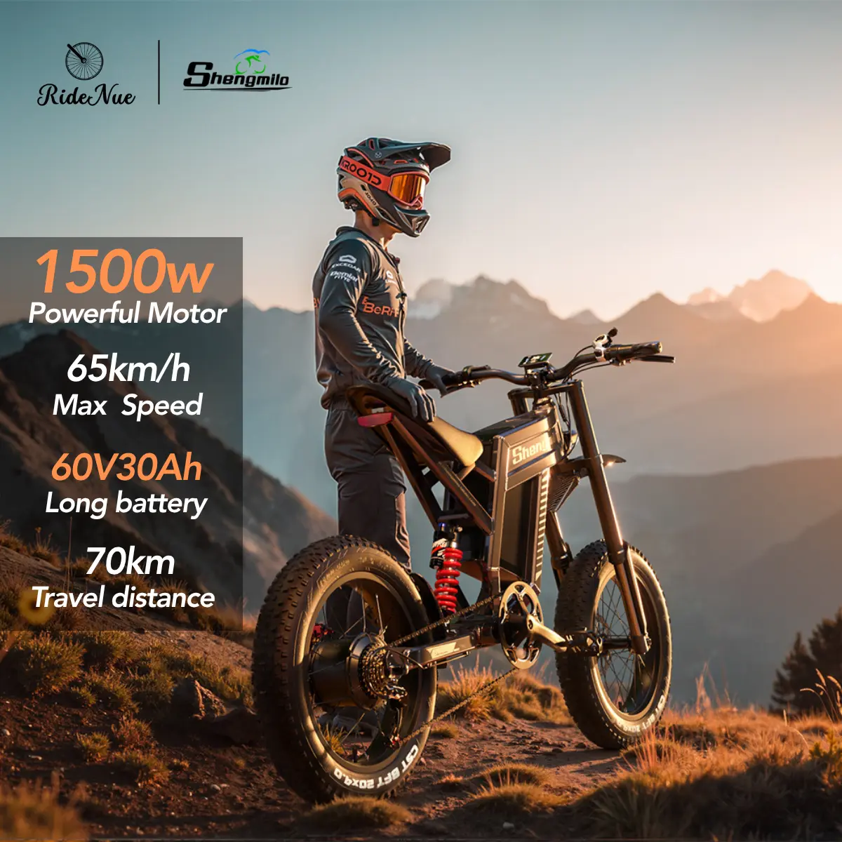 Shengmilo S900 Electric Bike, 1500W Brushless Motor, 60V 30Ah Lithium Battery, 65KM/H Top Speed, Dual Suspension, Hydraulic Disc Brake, Fat Tire E-Bike for Mountain & Urban Commute，UL 2849 certified