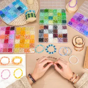 600PCS 6mm Glass Beads Bracelet Making Kit, 144 Colors Assorted Crystal Beads for Bracelets and Jewelry Making, Round Crackle Glass Beads for DIY Necklace Friendship Bracelets Earring Crafts