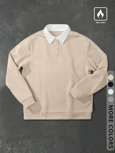 Men's Polo Collar Sweatshirt, Colorblock Design, Soft Skin-Friendly Fabric, Casual Daily Wear & Party, Trendy Fashion Essential