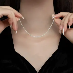 Sparkling Elegant Silver Chain Necklace Set - Matching Layered Necklaces with Clear Stones | Delicate & Trendy Jewelry for Women ,  Fall Winter Jewelry, Girlfriend Holiday Gifts, Men's Jewelry, 18/20/22/24inch