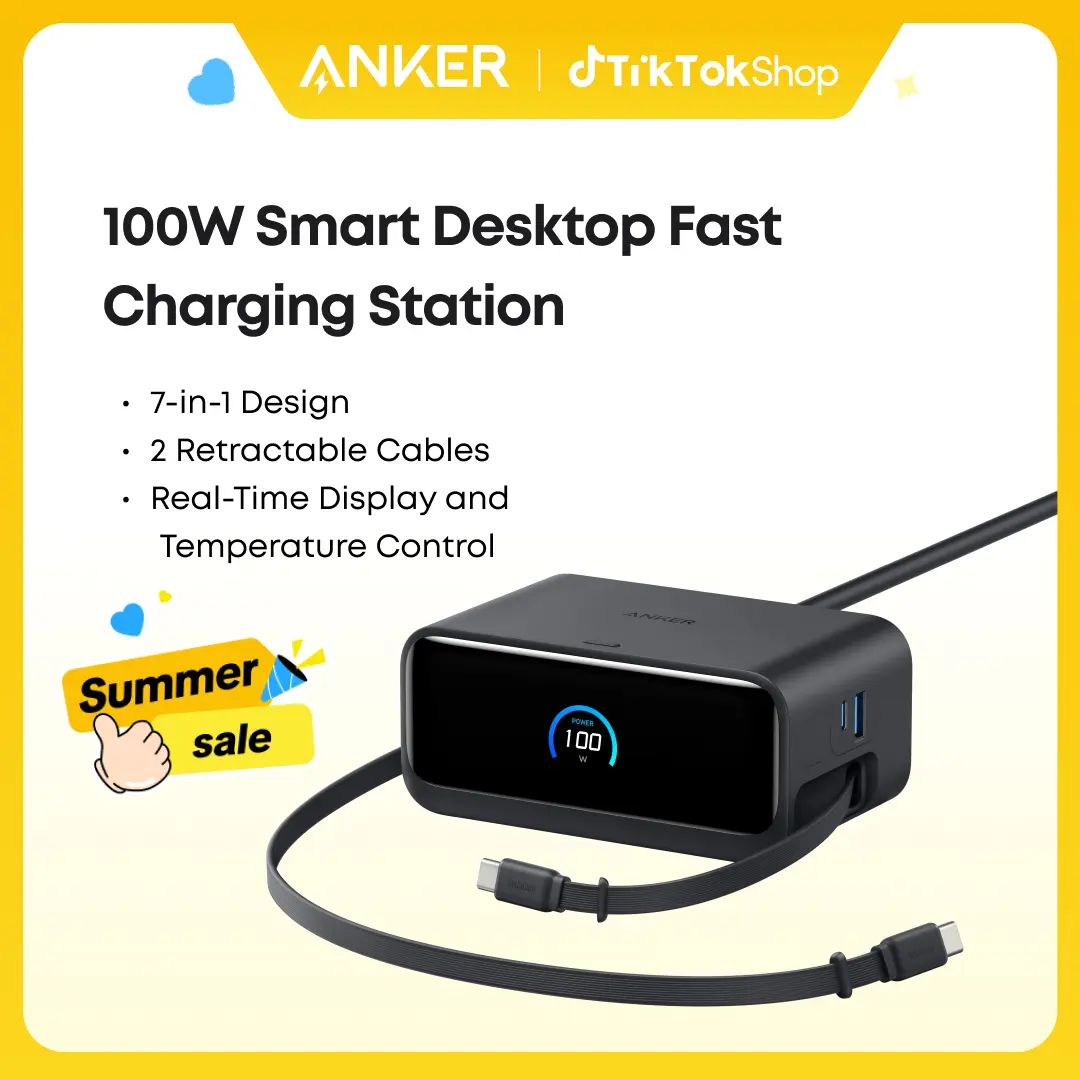 【Nano Charging Station】Anker Charging Station, 100W 7-in-1 3 USB-C 3 AC 1 USB-A with 2.3ft InstaCord for iPhone MacBook & More,summerwins,FathersDayGift