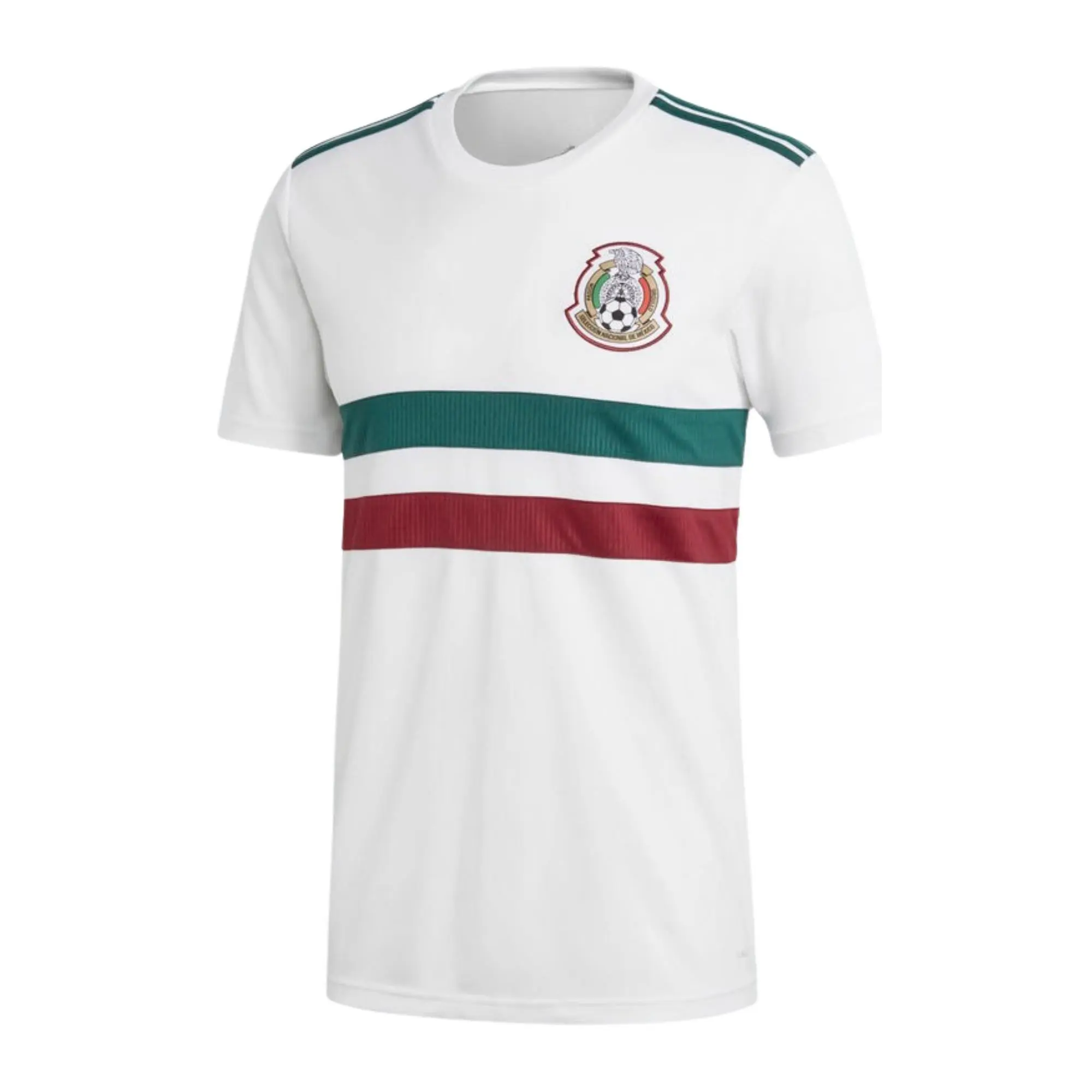 [HOT] Mexico White Soccer Fan Jersey Shirt with Green Red Stripe, Short Sleeve Sports Tee
