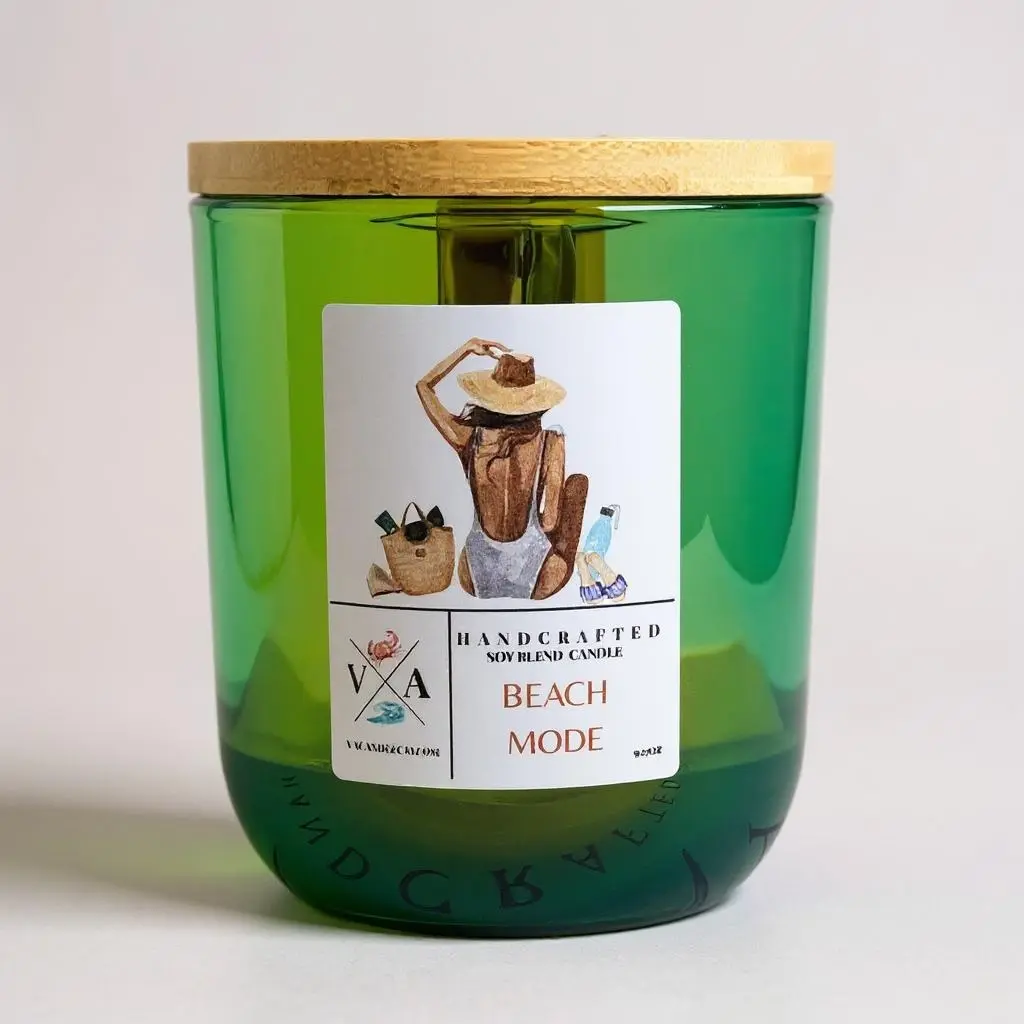 "BEACH MODE" Luxury Scented Artisanal Candle - Handcrafted Coastal Scent with Mellow Pineapple & Creamy Coconut Notes - Limited Edition 2025 Summer Collection - 55+ Hour Burn Time - 9.17 oz