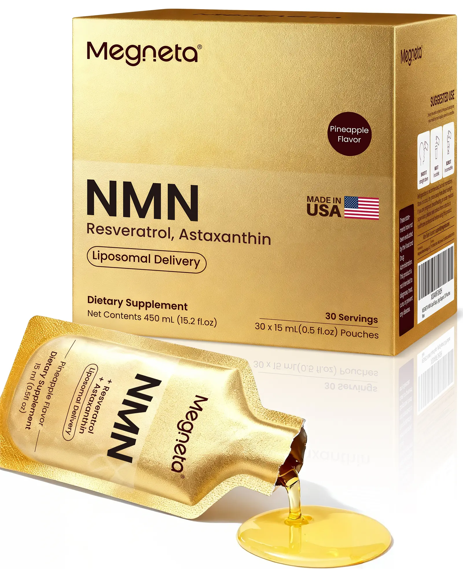 Megneta NMN 600mg Liposomal Liquid Pouches with Resveratrol 150mg, PQQ, CoQ10 & Astaxanthin-High Absorption NAD+ Booster Supplement for Cellular Energy, Healthy Aging & Longevity - Vegan - 30 Servings summerwins