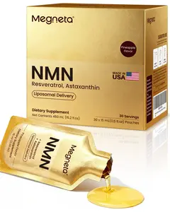 Megneta NMN 600mg Liposomal Liquid Pouches with Resveratrol 150mg, PQQ, CoQ10 & Astaxanthin-High Absorption NAD+ Booster Supplement for Cellular Energy, Healthy Aging & Longevity - Vegan - 30 Servings