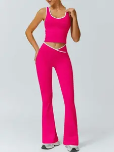 Women's Two-Piece Coordinated Set, Colorblock Bra & Leggings, Yoga Fitness Clothing, Sporty High Waist Sleeveless, Casual Gym Wear, Stretchable Activewear