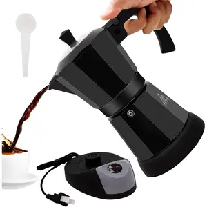 Electric Aluminum Moka Pot 5-6 Cup 270ml Espresso Maker with Detachable Base, Ideal for Home Italian and Cuban Café Coffee Making, Black