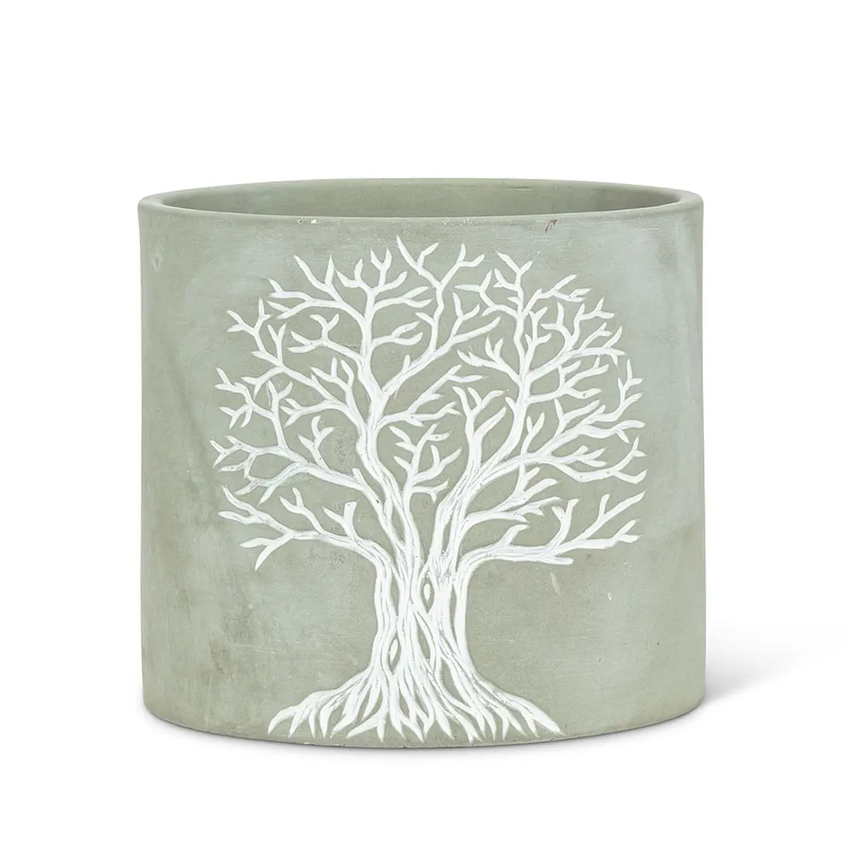 Abbott Collections AB-27-WISDOM-LG Large Size Tree of Life Plant Pot, 6.5 in. Grey Garden Planter, Plant Pots