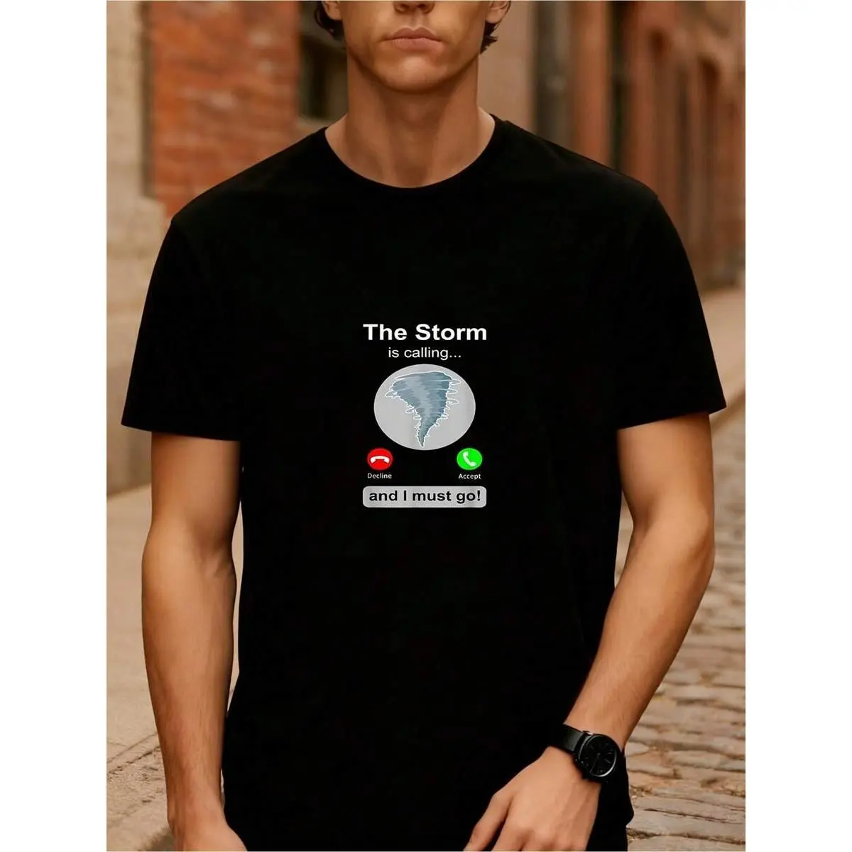 Storm Char Shirt Funny Cell Phone Tornado Calling Gift T Shirt Same Style For Men And Women Summer Short-Sleeved Printed T-Shirt Pure