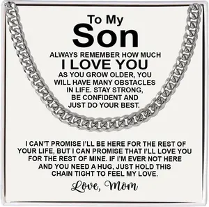 To My Son Necklace, Mother to Sons Chain, Necklace From Mom, Luxury Jewelry Gifts For My Sons, Jewelry Makes Unique Christmas, Graduation, Birthday Gifts For Son, Cuban Chain Gift For Men