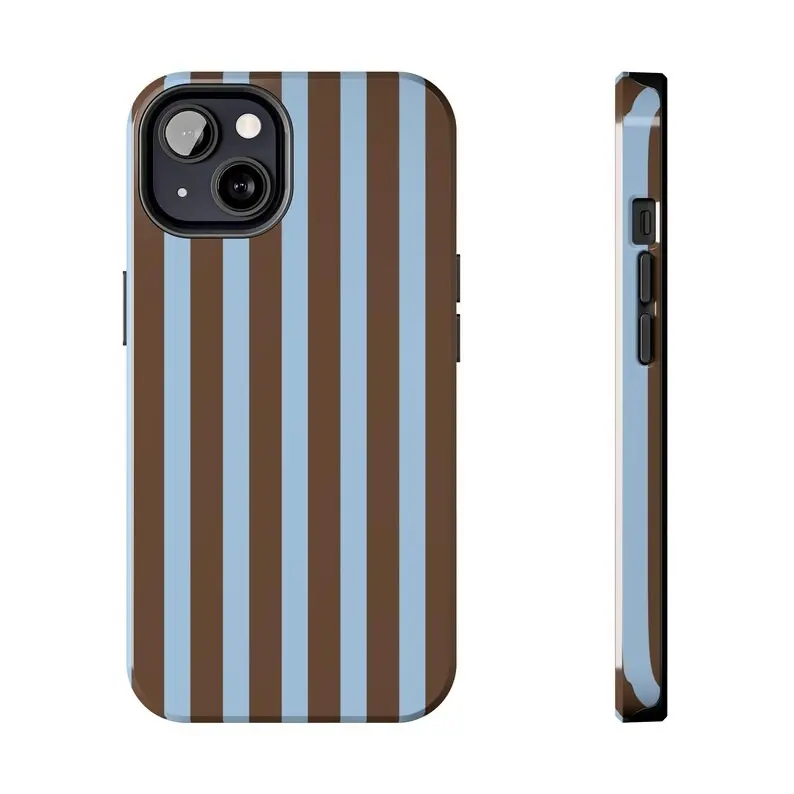 Brown and Blue Phone Case| Stripe Print, Shockproot Phone Protective Cover, Modern Floral Phone Cover For Iphone 13, 14pro, 16promax