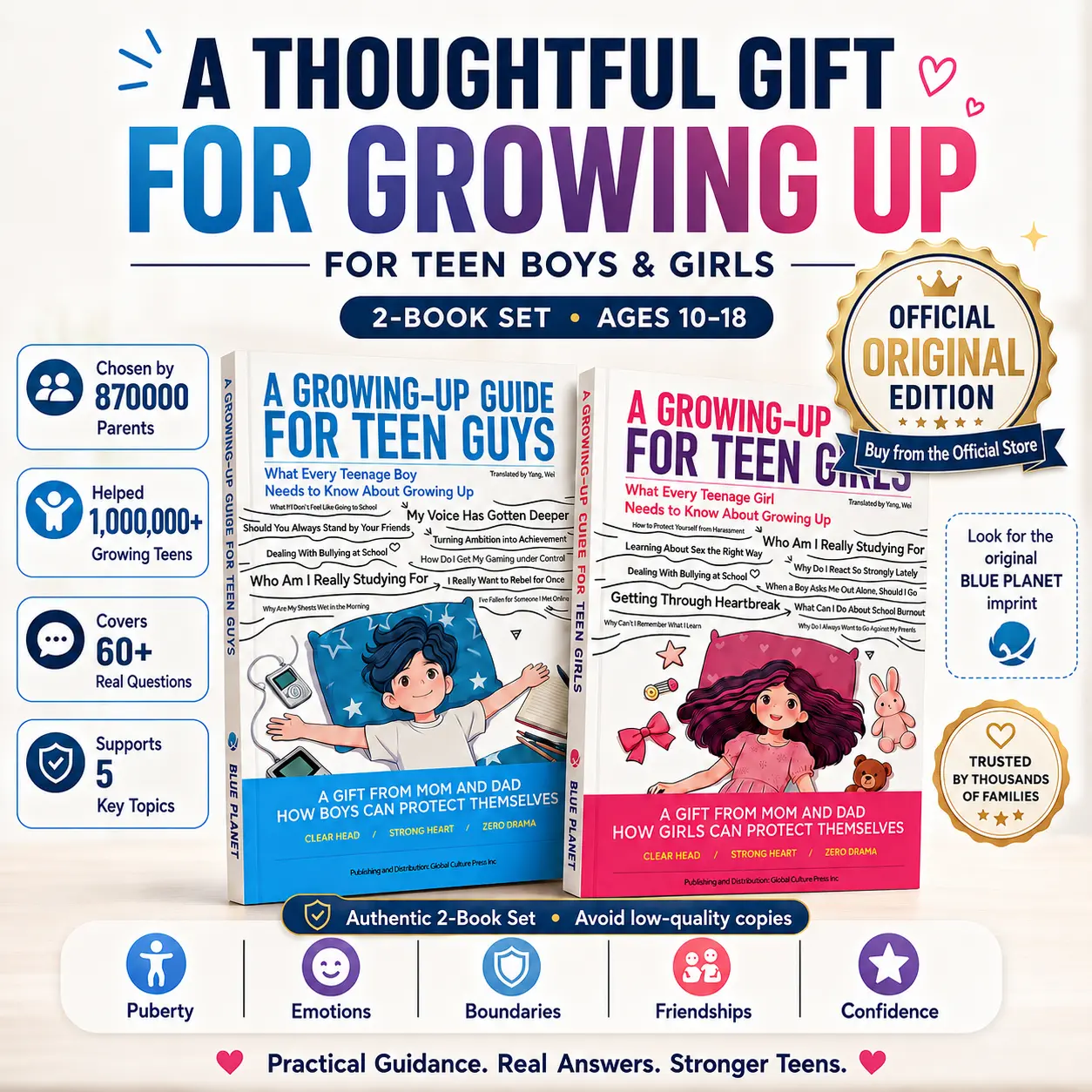 Teen Boys & Girls Growing-Up Guide (Ages 10-18) - Puberty, Body Changes, Emotions, Boundaries, Confidence, Gender, Mental Wellness | Single or 2-Book Set | Kids' Growing-Up Gift Ideas, Book About Gender