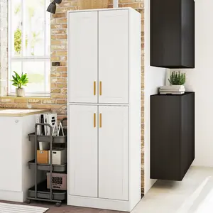 67.7” Tall Modern Storage Cabinet with 2 Adjustable Shelves, Bathroom Cabinet with 4 Doors, Kitchen Cabinets, Cupboard for Kitchen, Living Room