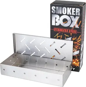 Box for Grill,  Chip  BoxStainless Steel Pellet  Box for All Grills Gas Oven,Hinged Lid, Heavy Duty BBQ Accessories,Top Meat Smokers Box Barbecue Outdoor