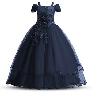 10-14 Years Old Girl Bridesmaid  Wedding Formal Evening  Long  Flower Elegant Birthday Party Princess dress