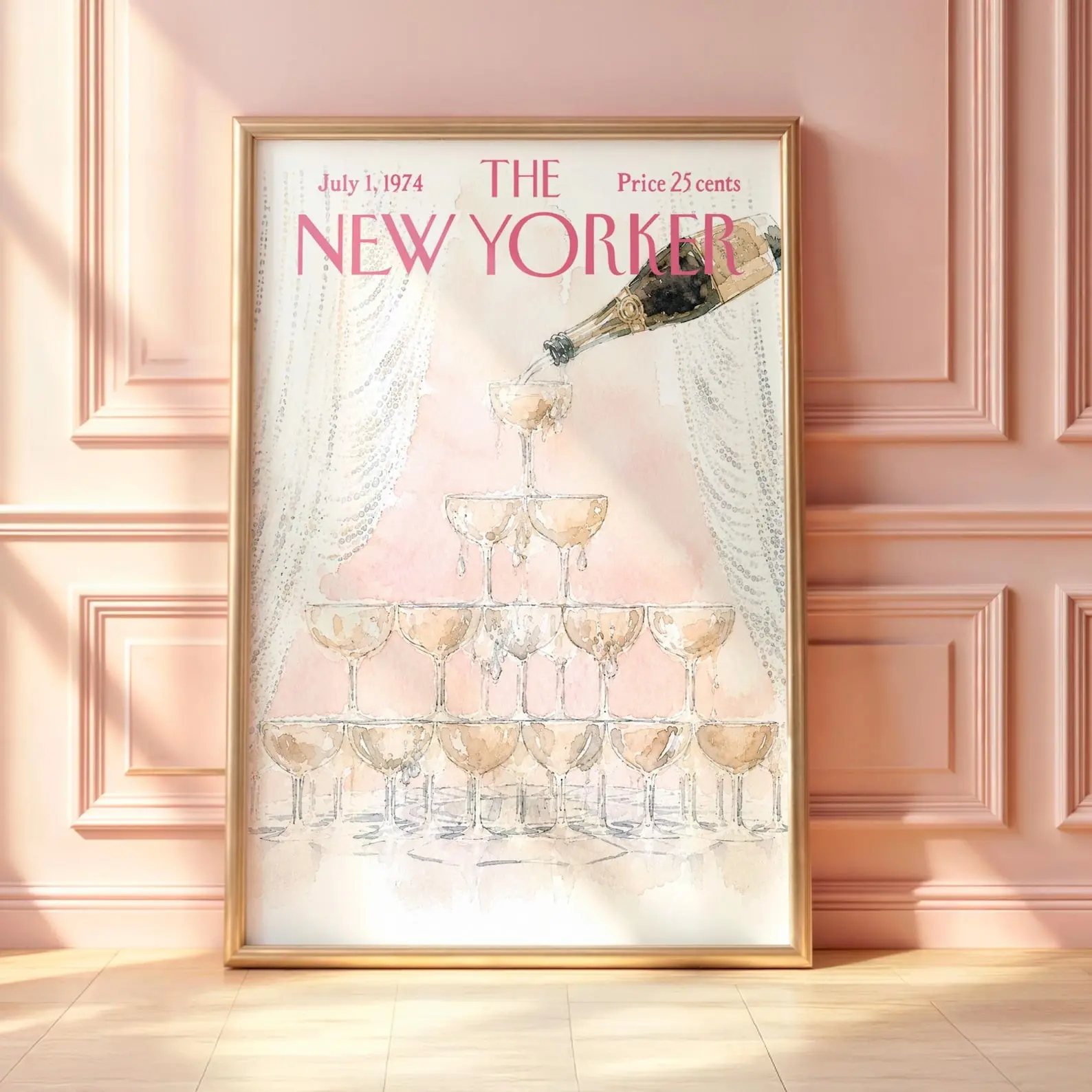 Vintage New Yorker Champagne Poster, Elegant Celebration Wall Art, Luxury Cocktail Print, Wedding Bar Decor (Unframed)