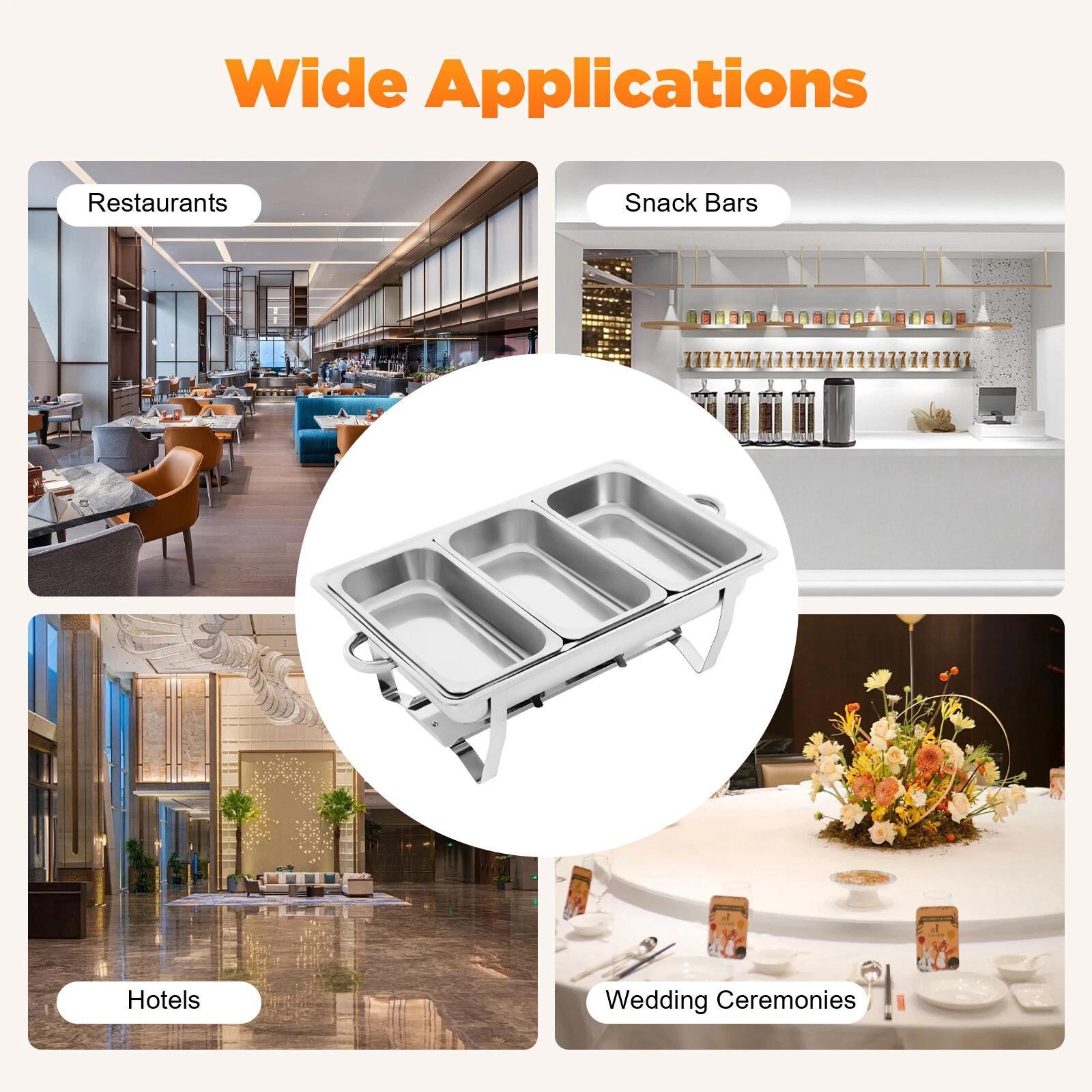 3 Pan Chafing Dish Buffet Set Stainless Steel Food Warmer Set Rectangular Buffet Server with Lid