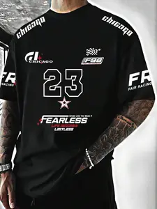 Unisex's Letter & Number Print Round Neck Tee, Regular Fit Casual Short Sleeve Crew Neck T-shirt for Daily Wear, Unisex Top for All Seasons, Casual Graphic Design, Crewneck Streetwear, Shortsleeve Tshirt, Casual Streetwear Tops, Casual Style Tee