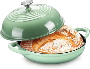 Dutch Oven for Bread Baking, 5.5 Quart Enameled Cast Iron Bread Oven with Lid, Round Bread Pan for Homemade Sourdough Baking, Easy to Clean & Dome Lid, Pistachio Green