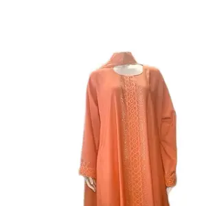 Dubai Crystal Abaya peach with Detailed Trim and Fringe Design for Special Occasions
