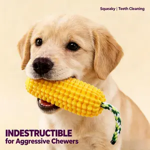 Indestructible Corn Dog Chew Toy for Aggressive Chewers - Squeaky TPR Teething Stick, Interactive Dog Toy for Small Medium Large Dogs
