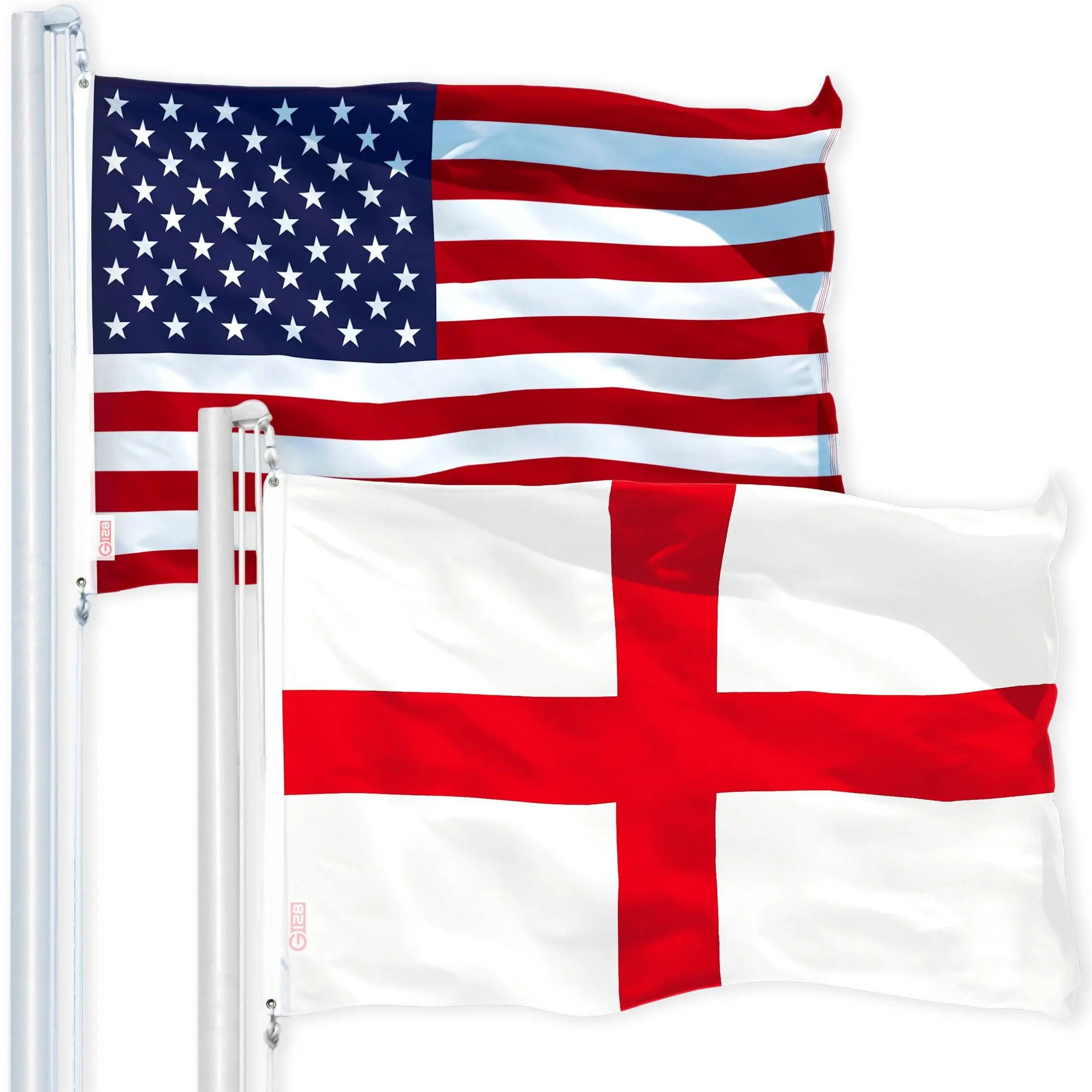 G128 Combo Pack: USA  3x5 Ft 150D Printed Stars & England (English) Flag 3x5 Ft 150D Printed