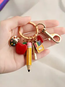 Cartoon 3D Keychain Apple Drawing Board Heart Ruler, Teacher Appreciation Gift, Keychain Pencil Keychain, Holiday Gift