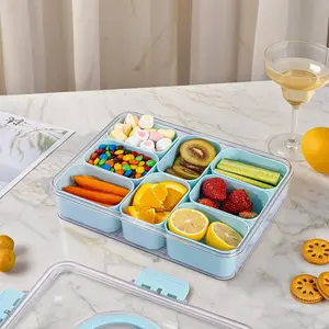 8-Compartment Transparent Snack Box, Lunchbox with Lid & Handle, Spice Storage Container, Portable Fruit Candy Nut Tray, Ideal for Travel Camping