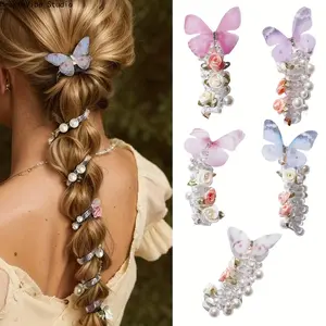 Women High Elastic Butterfly Hair Ties Fairy Bubble Braid Bands Y2K Cute Coquette Ponytail Holders Accessories 5-Pack for Girls Party Photo Wear