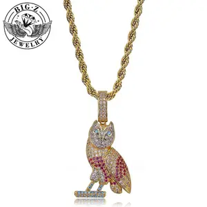 Vintage Owl Pendant Necklace, Colorful Cubic Zirconia Inlaid Shiny Hip Hop Accessory, Unisex Everyday Casual Wear, Perfect Gift for Birthdays, New Year, Christmas
