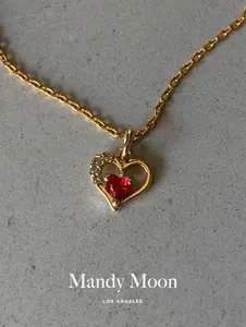Ruby Heart Charm Necklace with 17 Inch Classic Chain - 18K Gold Filled