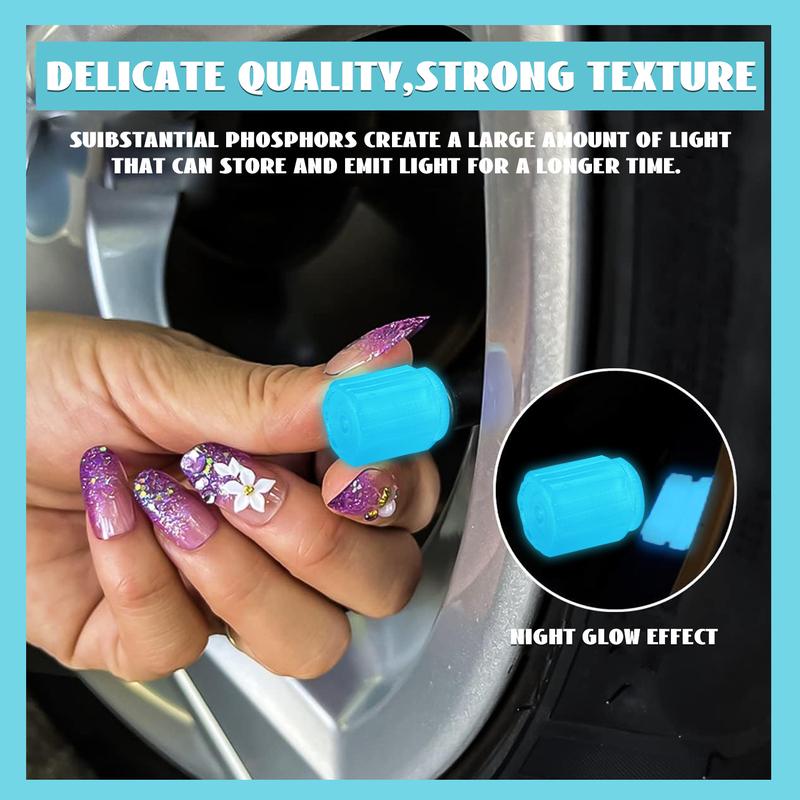 Tire Valve Cap Set, 8PCS Fluorescent Glow in The Dark Air Caps Cover, Universal Bicycle Stem Covers, Waterproof Luminous Car Tire Valve Caps