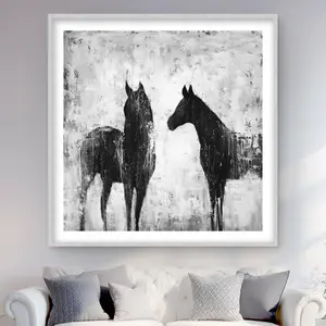 212 MAIN Framed Horse Art Print - 48x48 in. Black-White Animal Artwork, Classic Artistic Decorative Wood Framing Prints for Home & Room Decor, Ideal Gift, Animal Artwork Prints