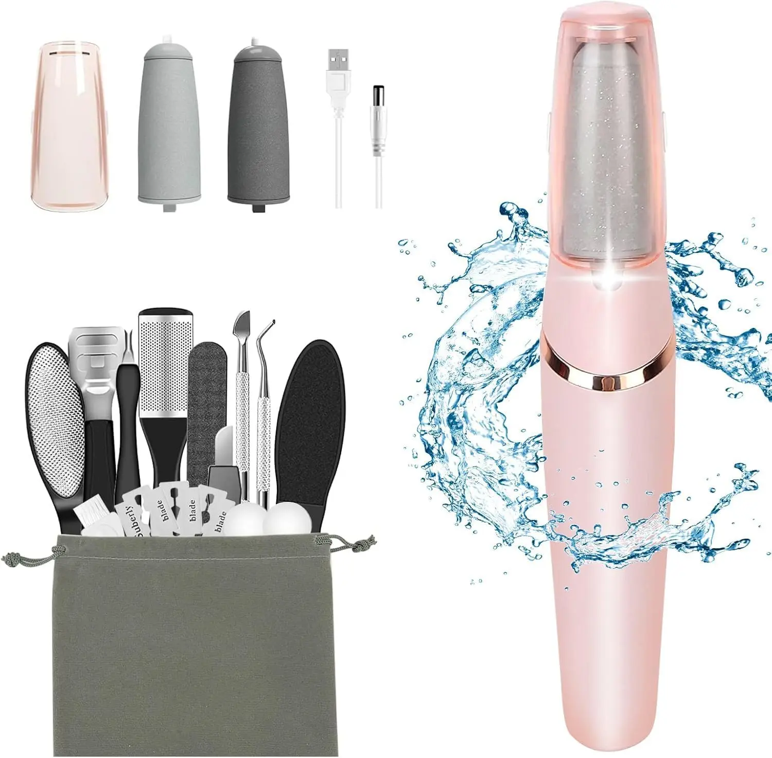 8-in-1 Lightweight Waterproof Electric Callus Remover  & Nail Care Kit - Assorted Stainless Steel Tools with Daily Storage, Dry/Dead Skin Eraser for Smooth Results, Ideal Beauty Gift, Water Proof