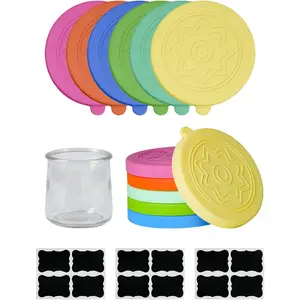12 Pack Silicone Oui Yogurt Jar Lids with 12 Labels, Food-Grade Lids for 5Oz Oui Yogurt Jars, Reusable Silicone Canning Covers Perfect for Oui Yogurt Bottle(Jar not Includ)