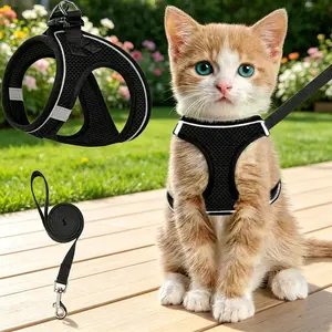 Escape Proof Cat Harness & Leash (≤13 lbs)Adjustable Reflective Soft Mesh Vest for Easy Safe Walks with Leash Included