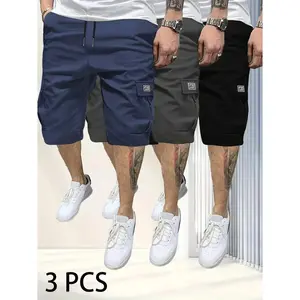 3-Piece Men's Shorts Set - Brown Black & Green - Slanted Pockets - Versatile Casual Wear - 3-Piece Bottoms for Everyday Use Menswear Overalls shorts men SpringStatements