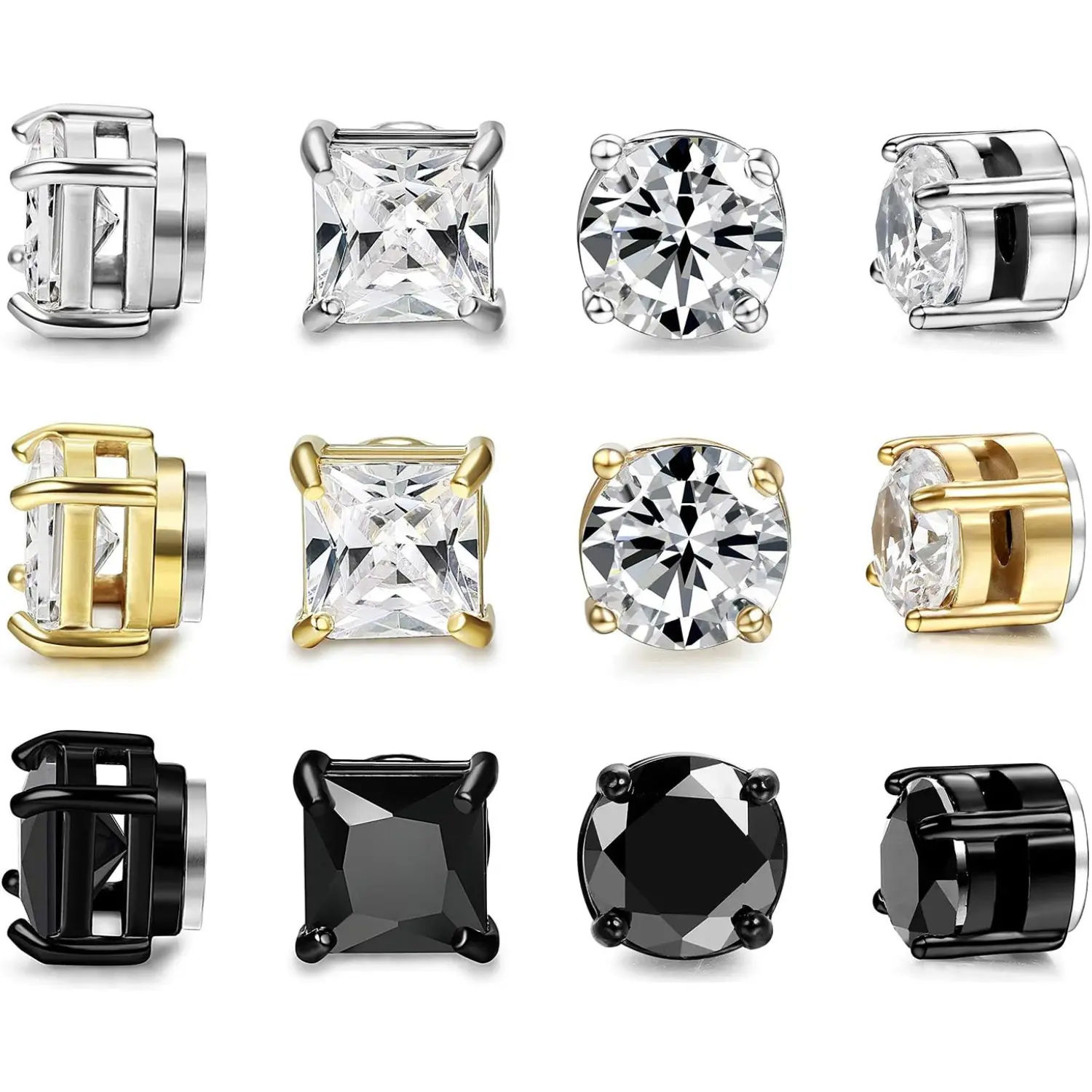 FIBO STEEL 6 Pairs Magnetic Stud Earrings for Men Women Stainless Steel CZ Unisex Magnet Earrings Set Hypoallergenic Non-Piercing Clip On Earrings Fake Earrings Jewelry Silver Gold Black 5-8MM Spring Statements summerwins