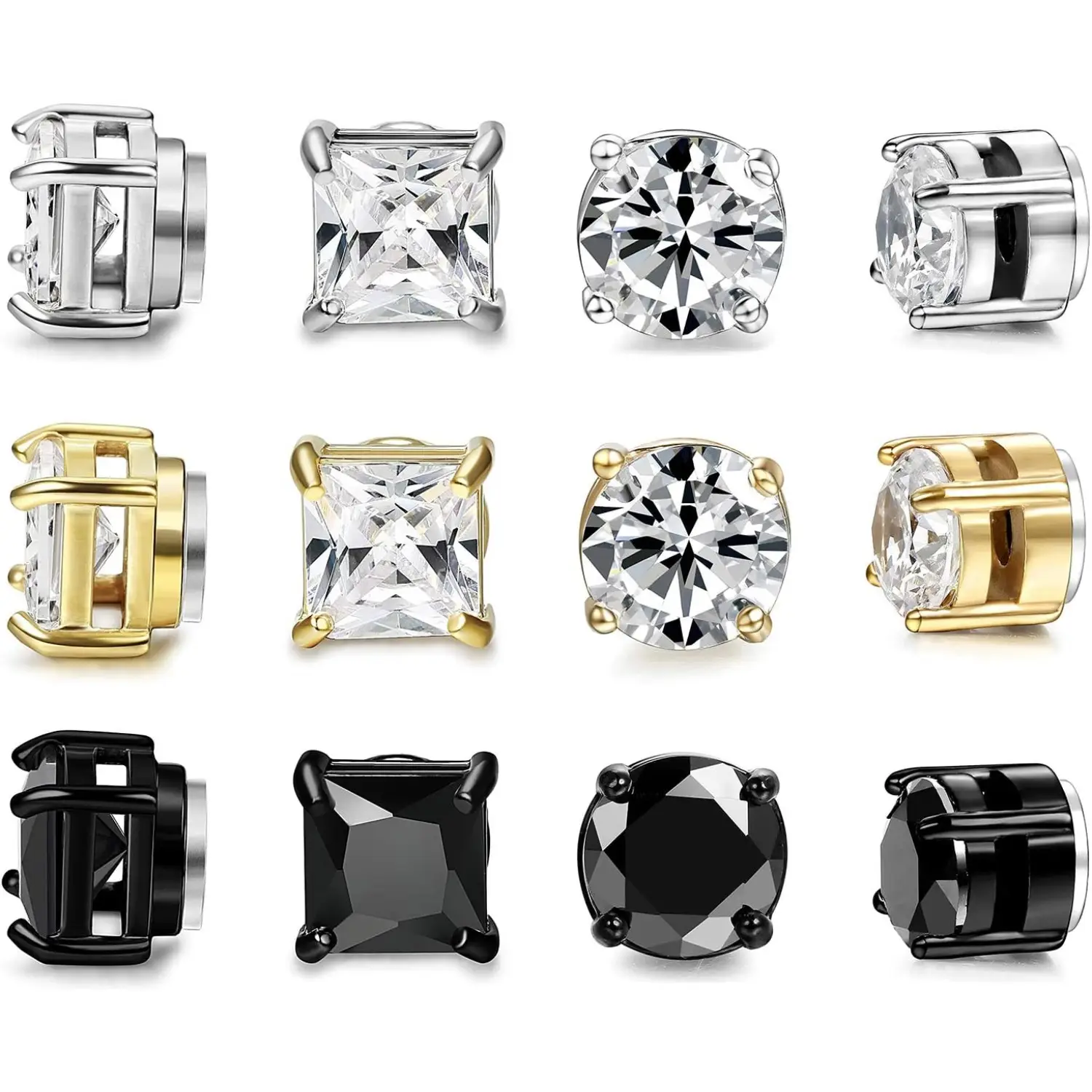 FIBO STEEL 6 Pairs Magnetic Stud Earrings for Men Women Stainless Steel CZ Unisex Magnet Earrings Set Hypoallergenic Non-Piercing Clip On Earrings Fak